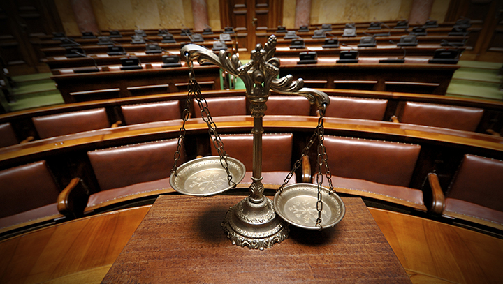 Decorative Scales of Justice in the Courtroom