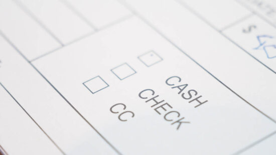 Payment methods on the invoice Cash, Check, and Credit Card