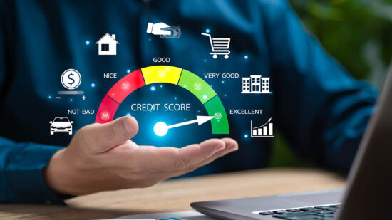 Credit score, Excellent range, Online reporting credit score rating on banking application, Businessman evaluate customer finance statistical data, Ranking check for a personal loan, Mortgage