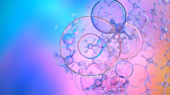 Abstract nano molecular structure. Water 3d spheres