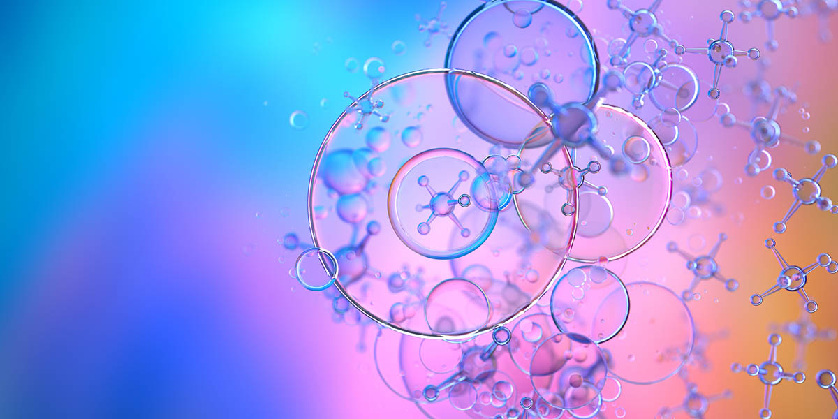 Abstract nano molecular structure. Water 3d spheres
