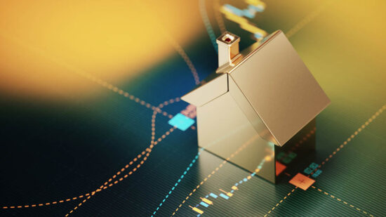 House Symbol Sitting over A Bar Graph - Stock Market and Real Estate Concept