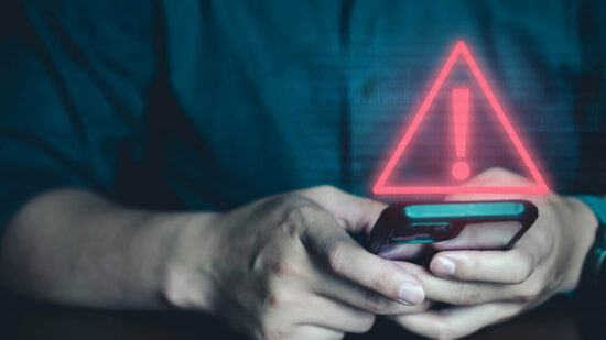 Emergency warning alert alarm on Smartphone, Data network protection, Virus alarm.